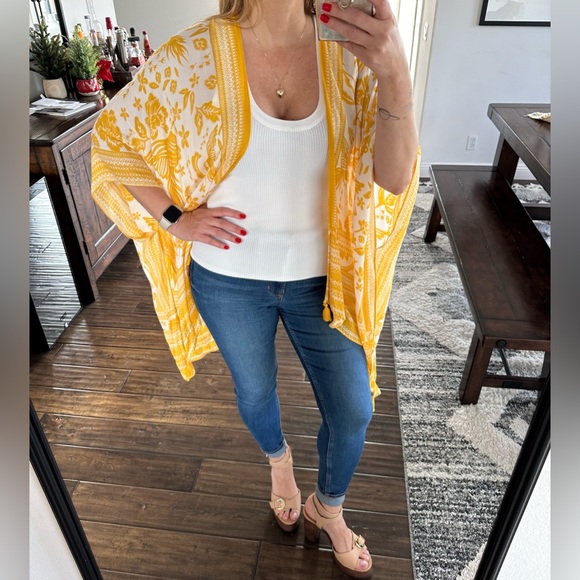 Vince Camuto Floral Topper Kimono Coverup Yellow White - Picture 6 of 12